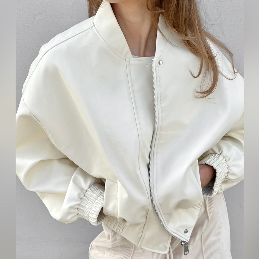 Minimalist Ivory Bomber Jacket - Women